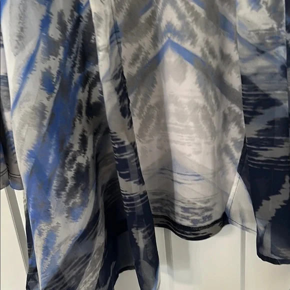 Chico's Sheer Blue and Black Patterned Blouse - Picture 4 of 7